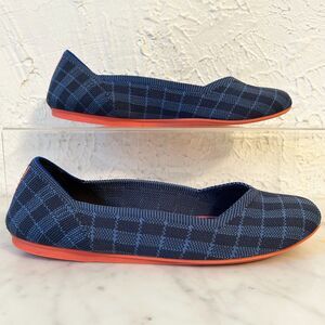 Rothy’s The Flat Indigo Blue Gingham Check Plaid Knit Ballet Flats - Women’s 9.5